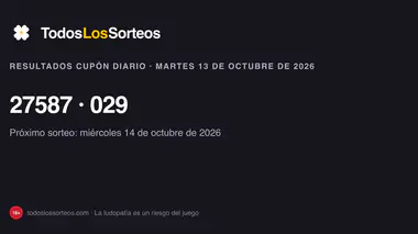Cupón Diario de la ONCE del martes 13 de octubre de 2026: número premiado y serie