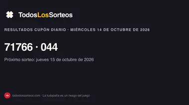 Cupón Diario de la ONCE del miércoles 14 de octubre de 2026: número premiado y serie