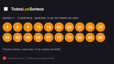 Super 11 (Super Once) del martes 13 de octubre de 2026: resultados de los cinco sorteos del día