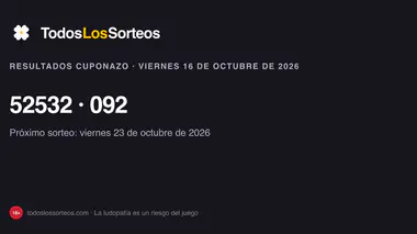 Cuponazo de la ONCE del viernes 16 de octubre de 2026: número premiado, serie y cupones adicionales