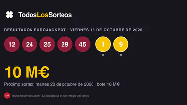 Resultados del Eurojackpot del viernes 16 de octubre de 2026: combinación ganadora y soles