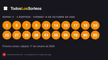 Super 11 (Super Once) del viernes 16 de octubre de 2026: resultados de los cinco sorteos del día