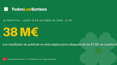 La Primitiva de hoy, lunes 19 de octubre de 2026: bote de 38 M€, sorteo a las 21:30